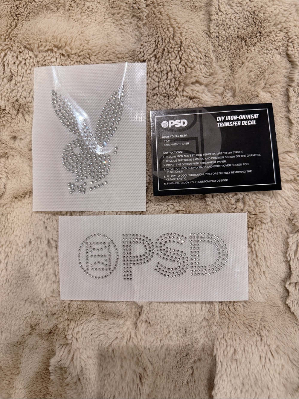 Playboy PSD DIY Dry Iron On Heat Transfer Decal Silver Rhinestone Bedazzle Craft